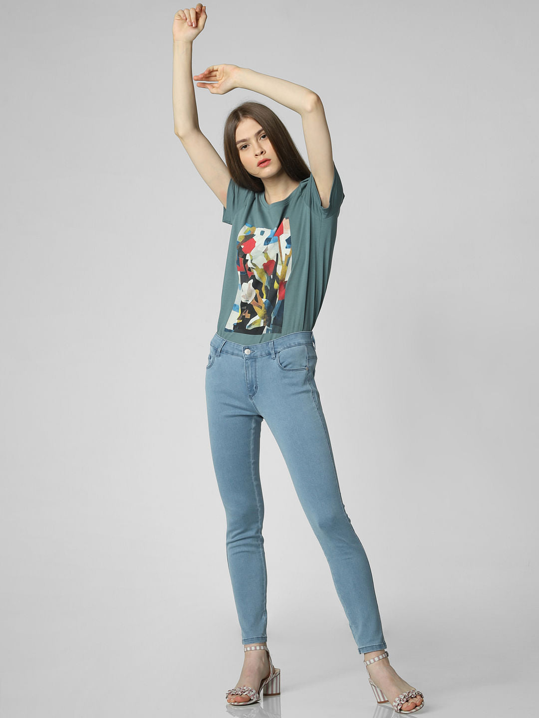 Blue Mid Rise Ankle Length Skinny Fit Jeggings