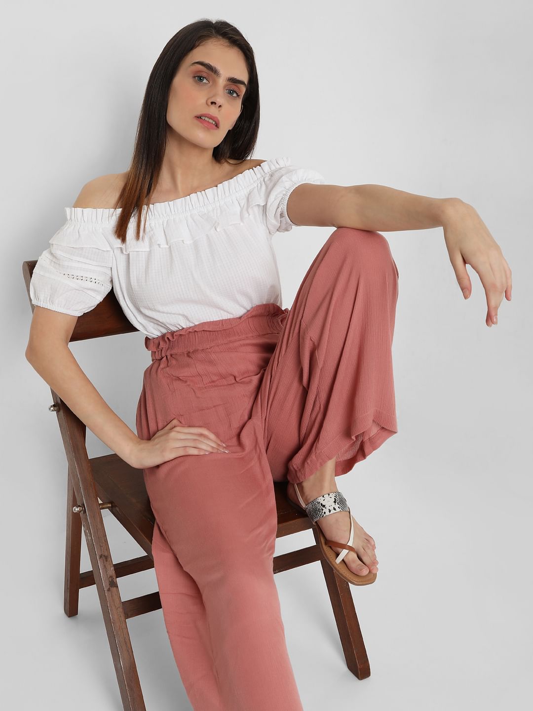 White Off Shoulder Textured Top
