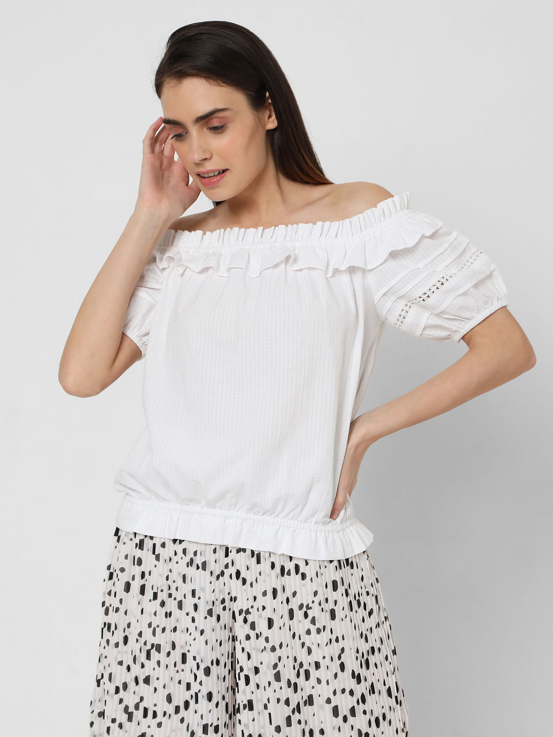 White Off Shoulder Textured Top
