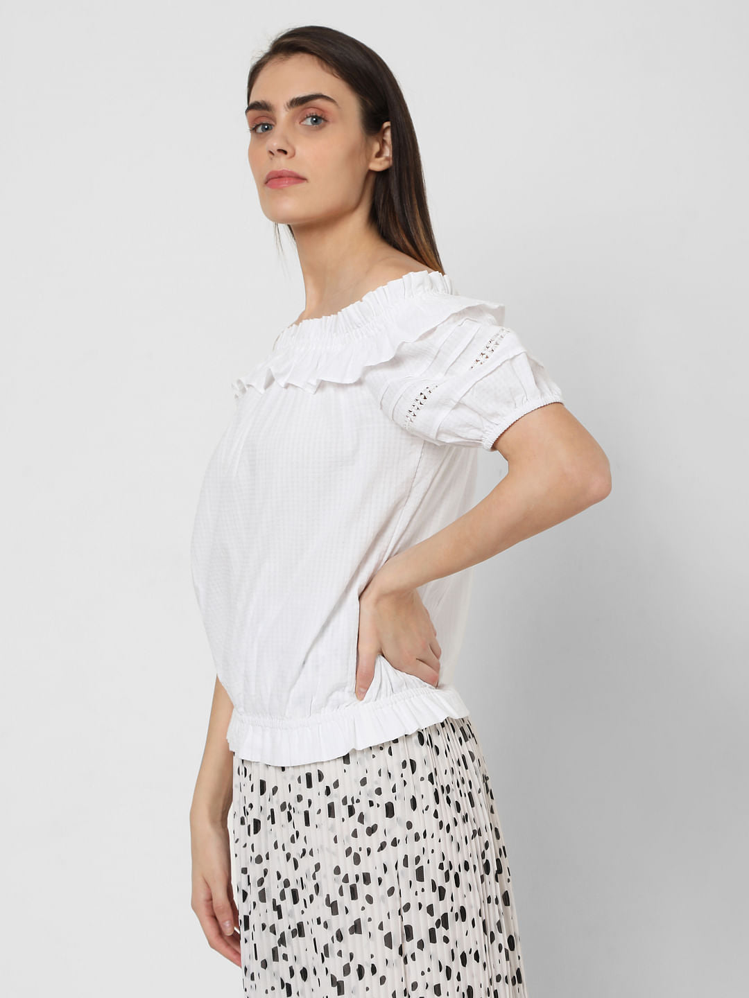 White Off Shoulder Textured Top