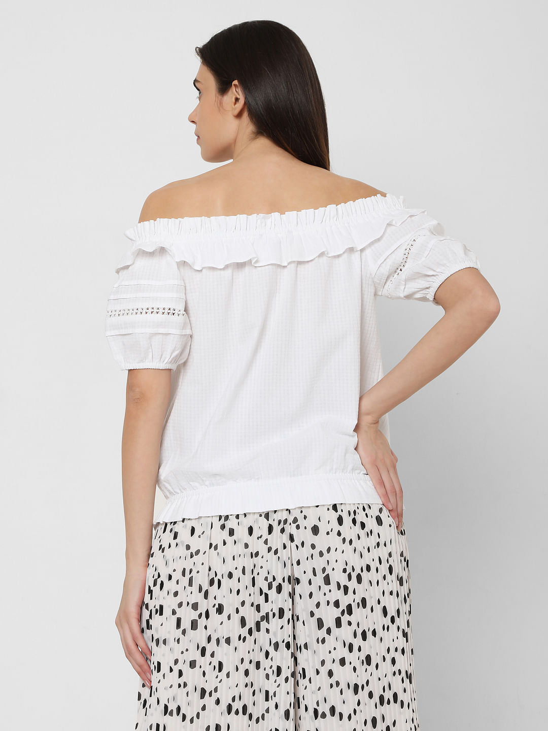 White Off Shoulder Textured Top