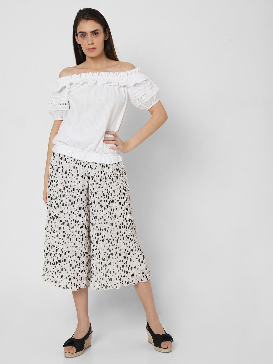 White Off Shoulder Textured Top