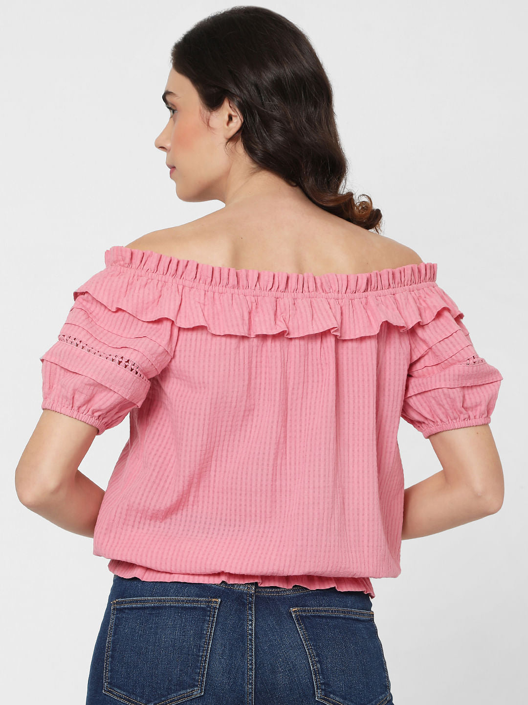 Pink Off Shoulder Textured Top