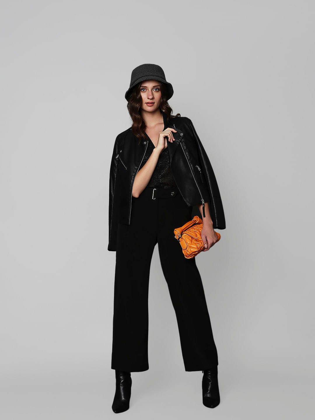 Black Mid Rise Wide Leg Pants