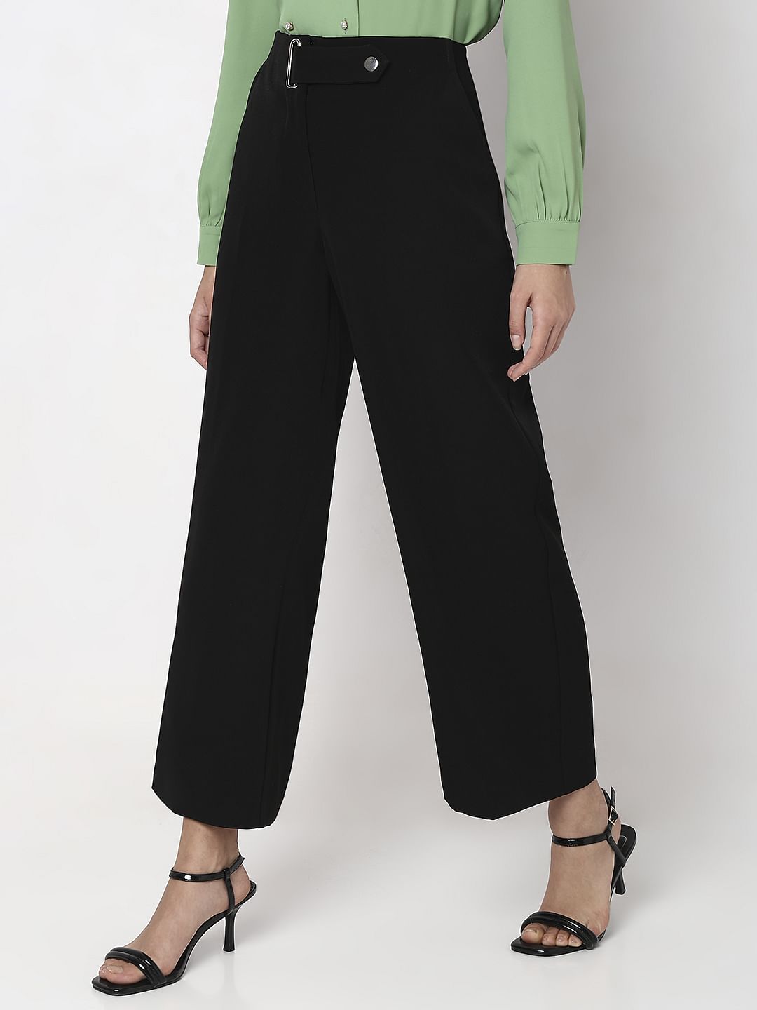 Black Mid Rise Wide Leg Pants