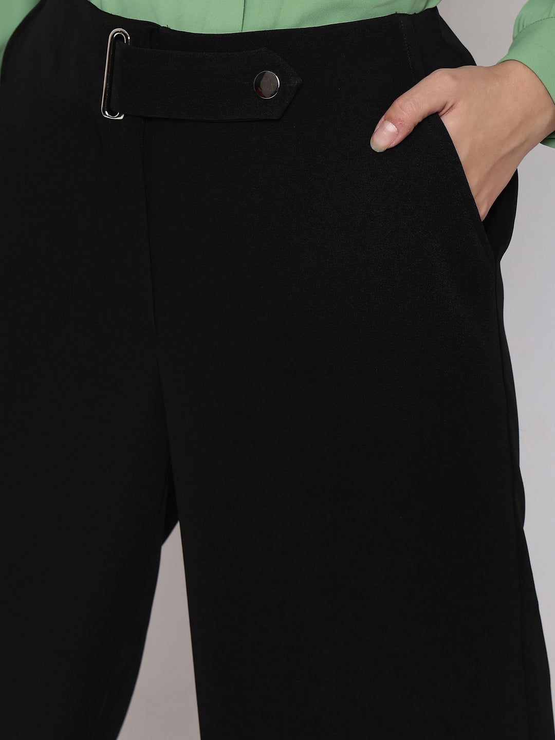 Black Mid Rise Wide Leg Pants
