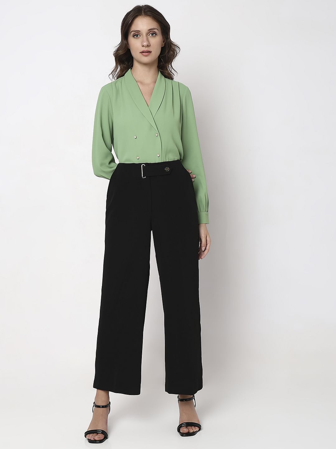 Black Mid Rise Wide Leg Pants