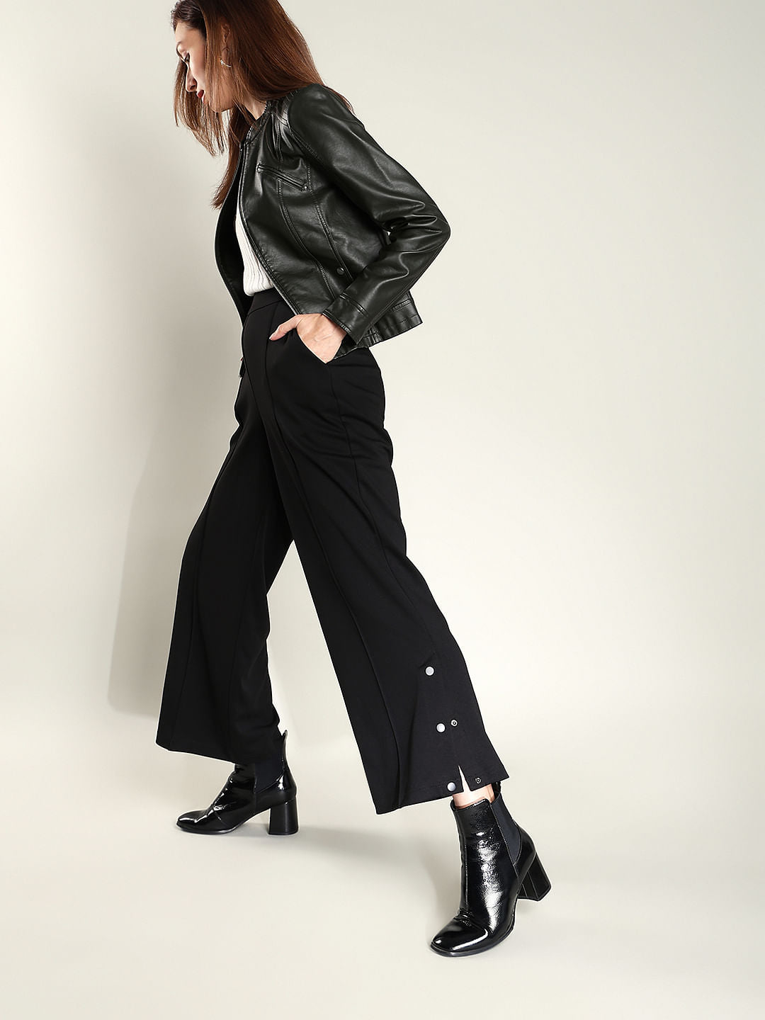 Black High Rise Wide Leg Pants