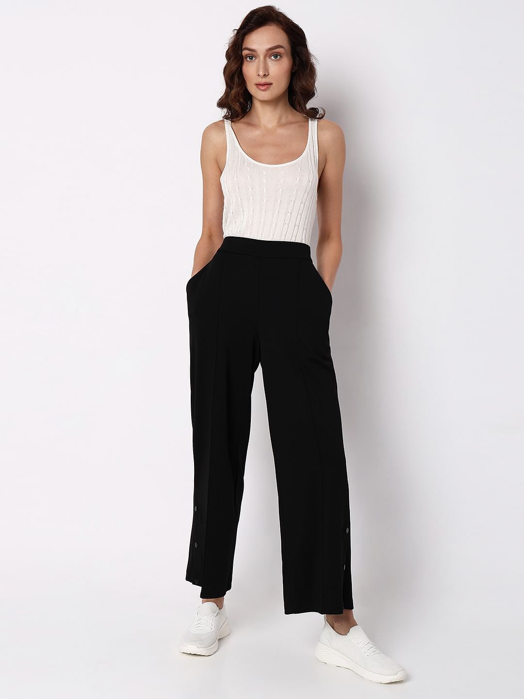 Black High Rise Wide Leg Pants