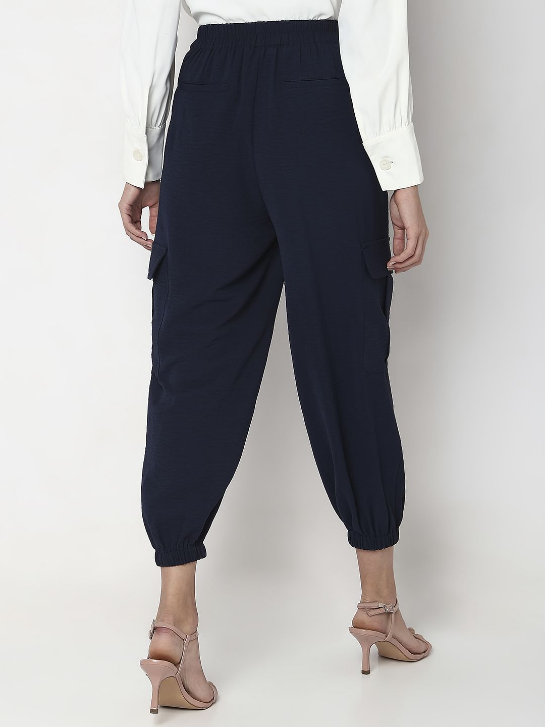 Navy Blue Mid Rise Jogger Pants