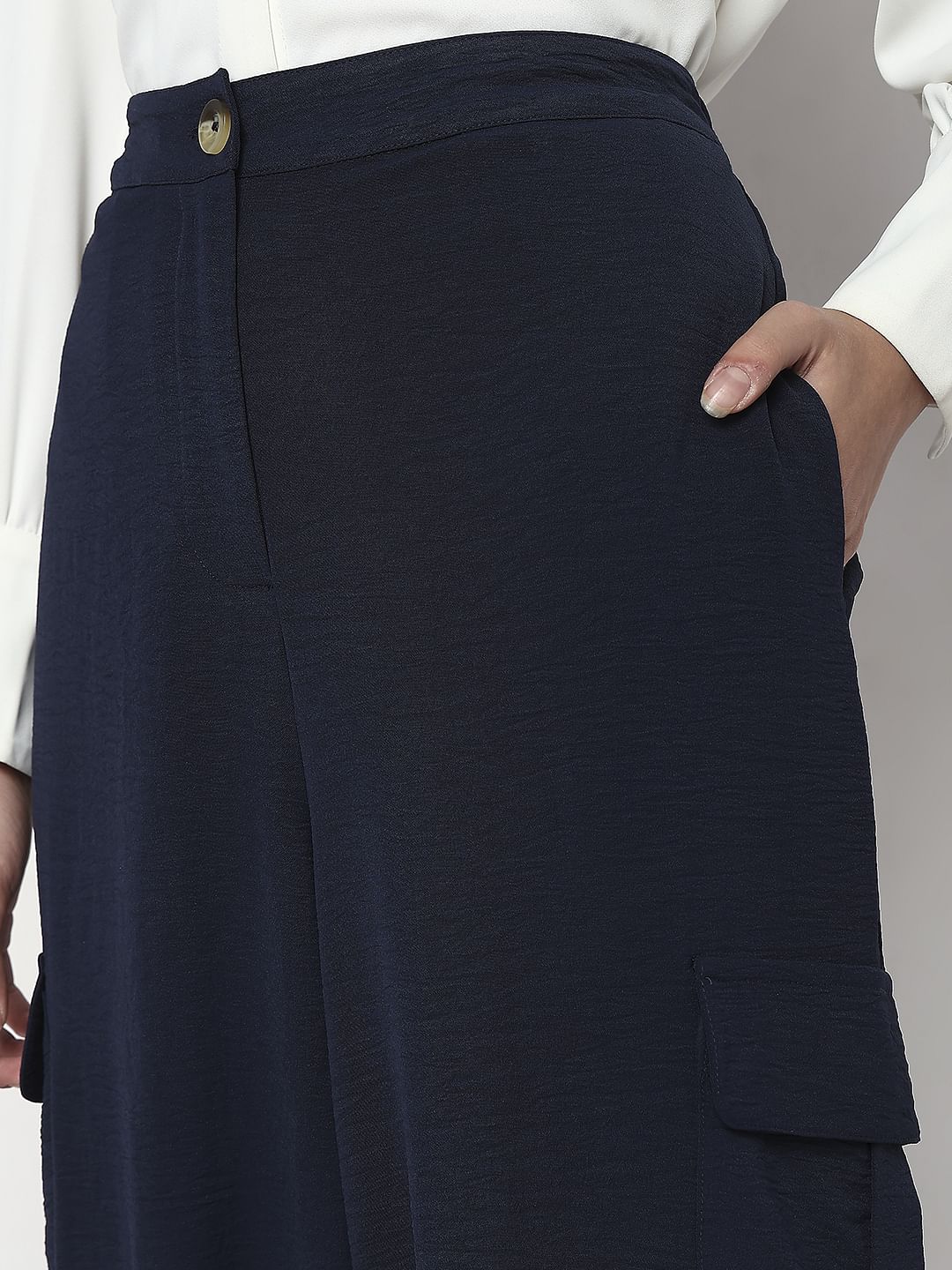 Navy Blue Mid Rise Jogger Pants