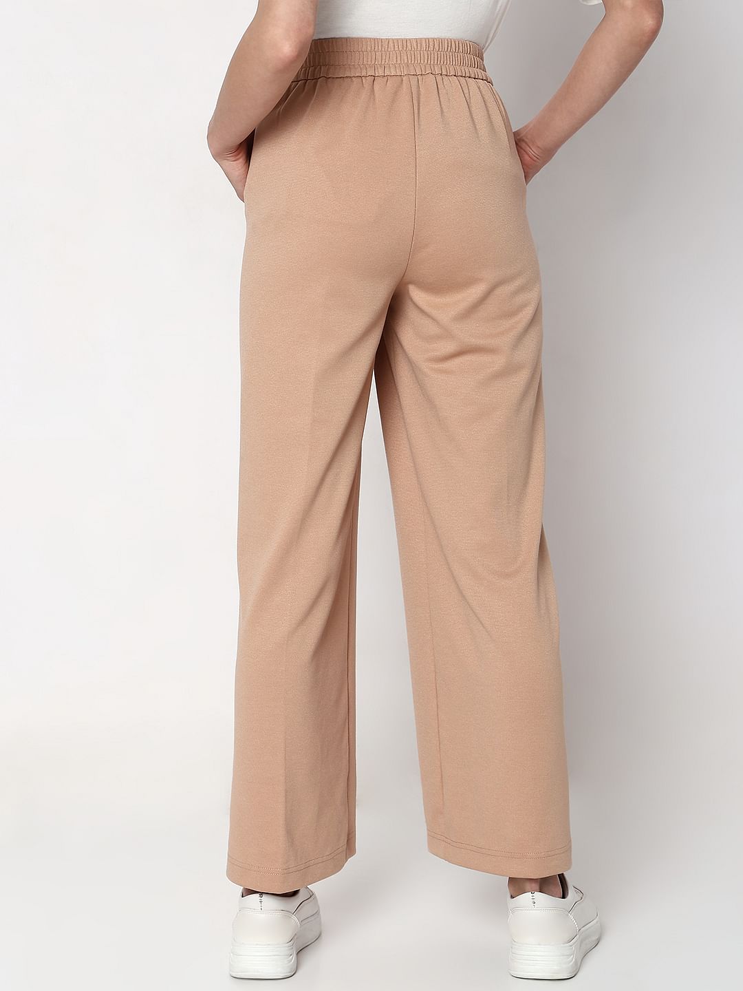 Beige High Rise Wide Leg Pants