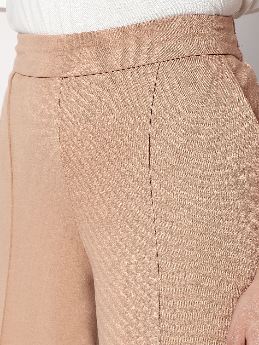 Beige High Rise Wide Leg Pants