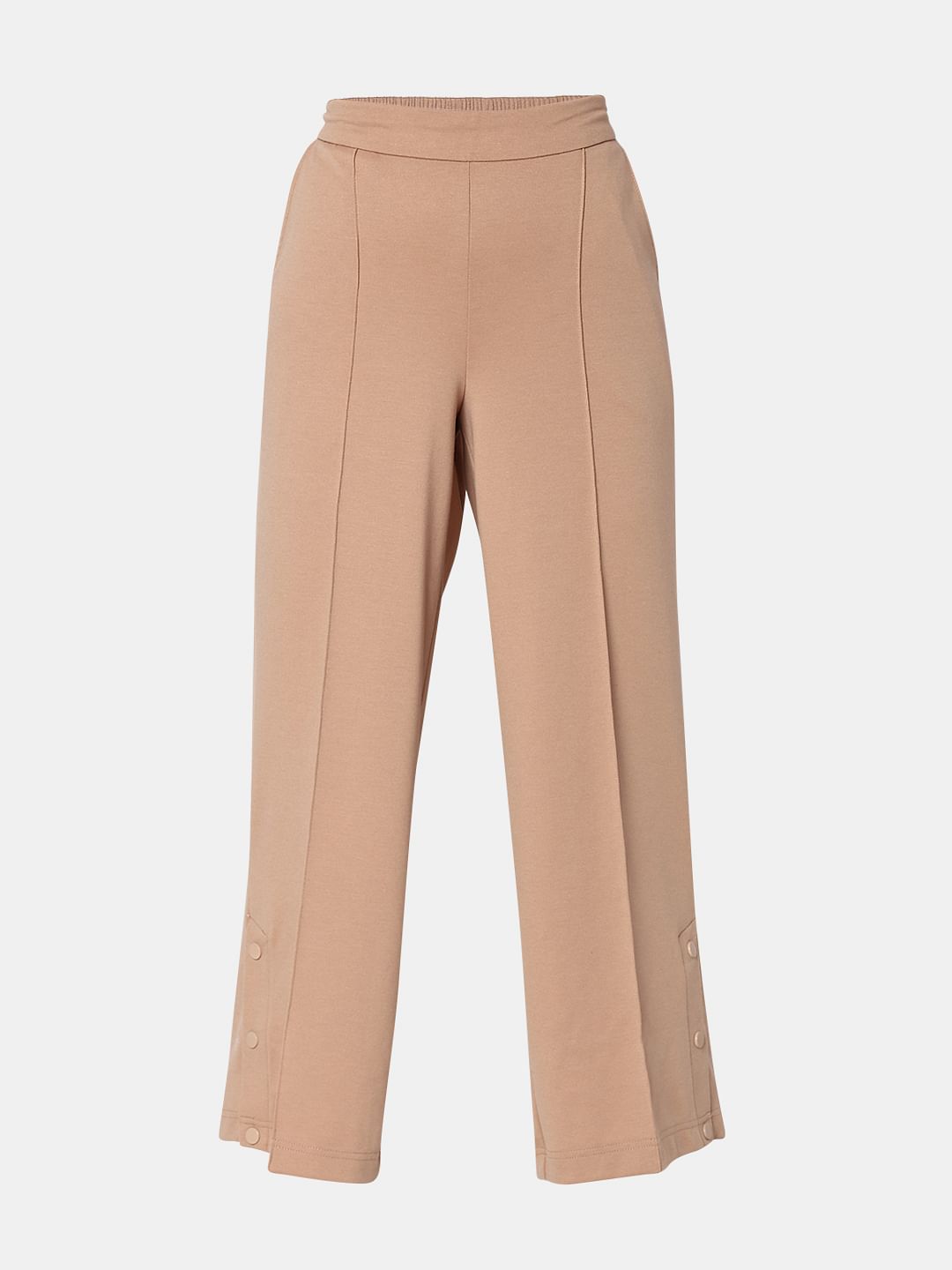 Beige High Rise Wide Leg Pants