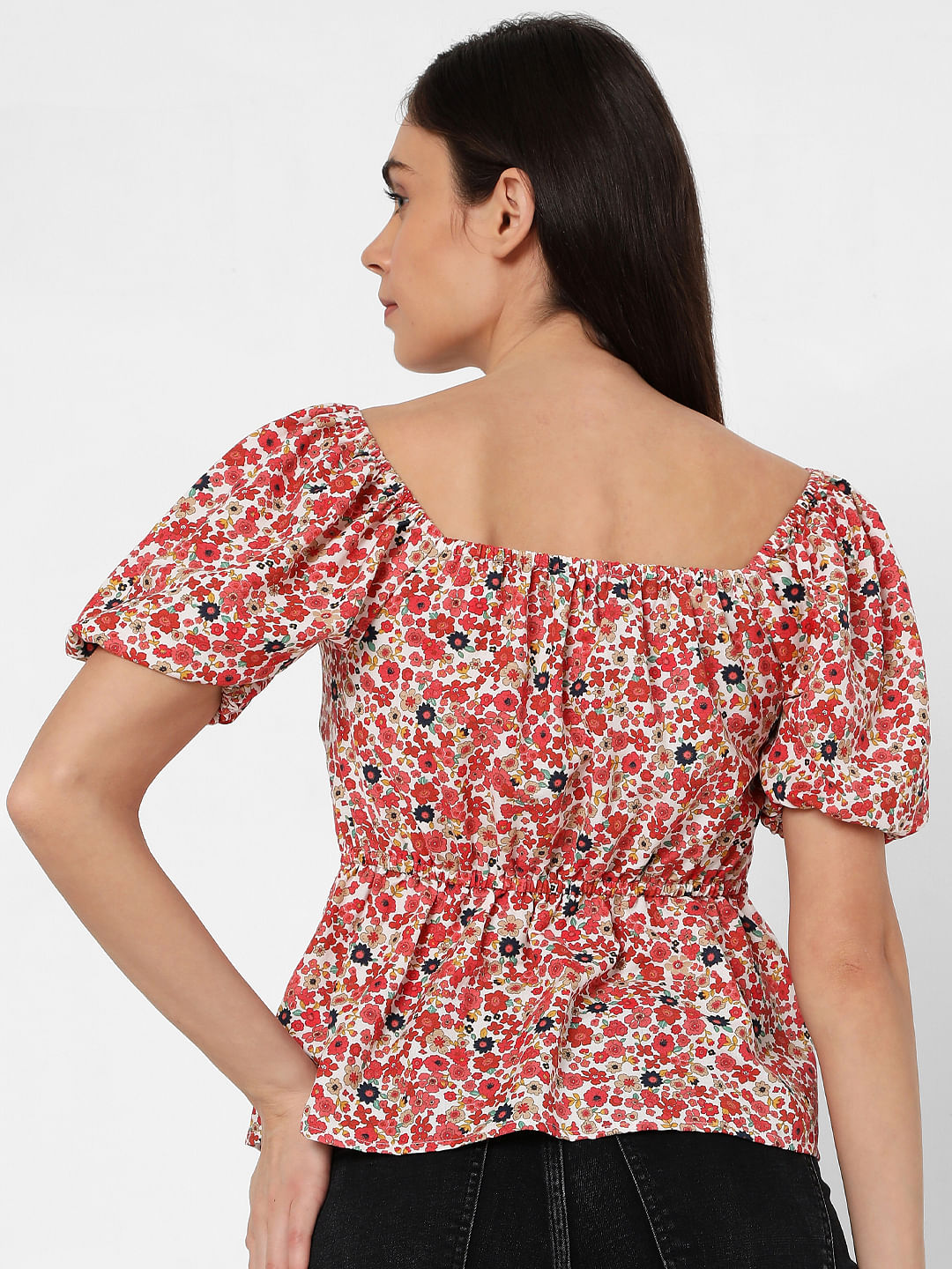 Red Floral Peplum Top