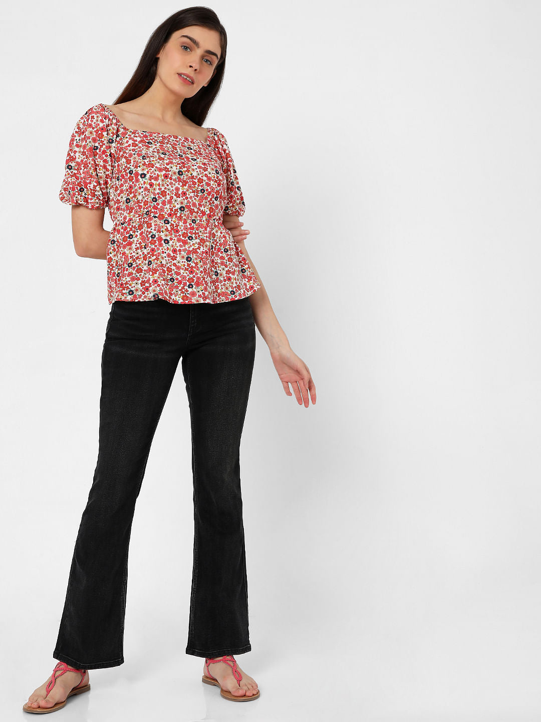 Red Floral Peplum Top