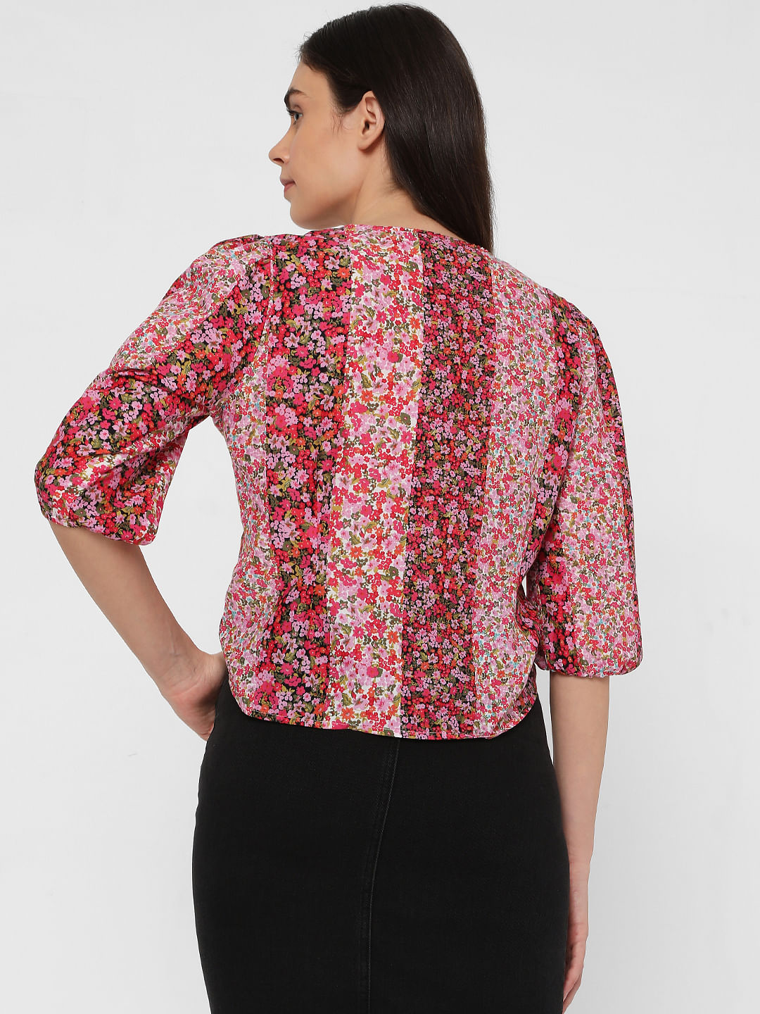 Red Floral Ruched Top