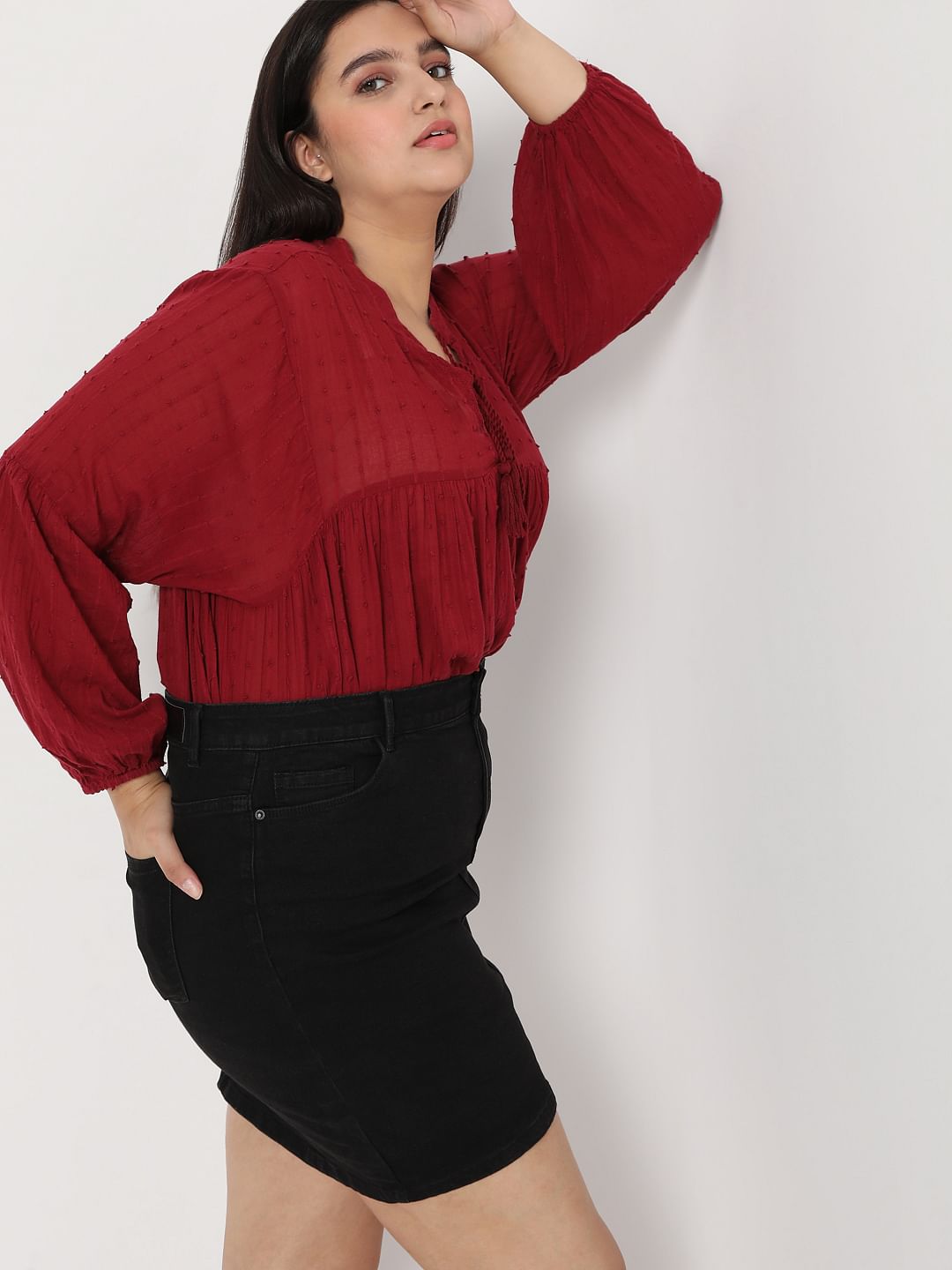 Curve Red Textured Boho Top