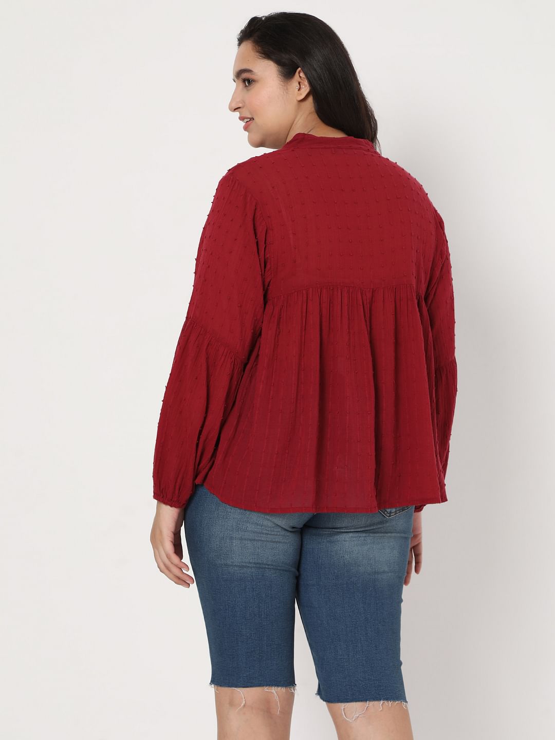 Curve Red Textured Boho Top