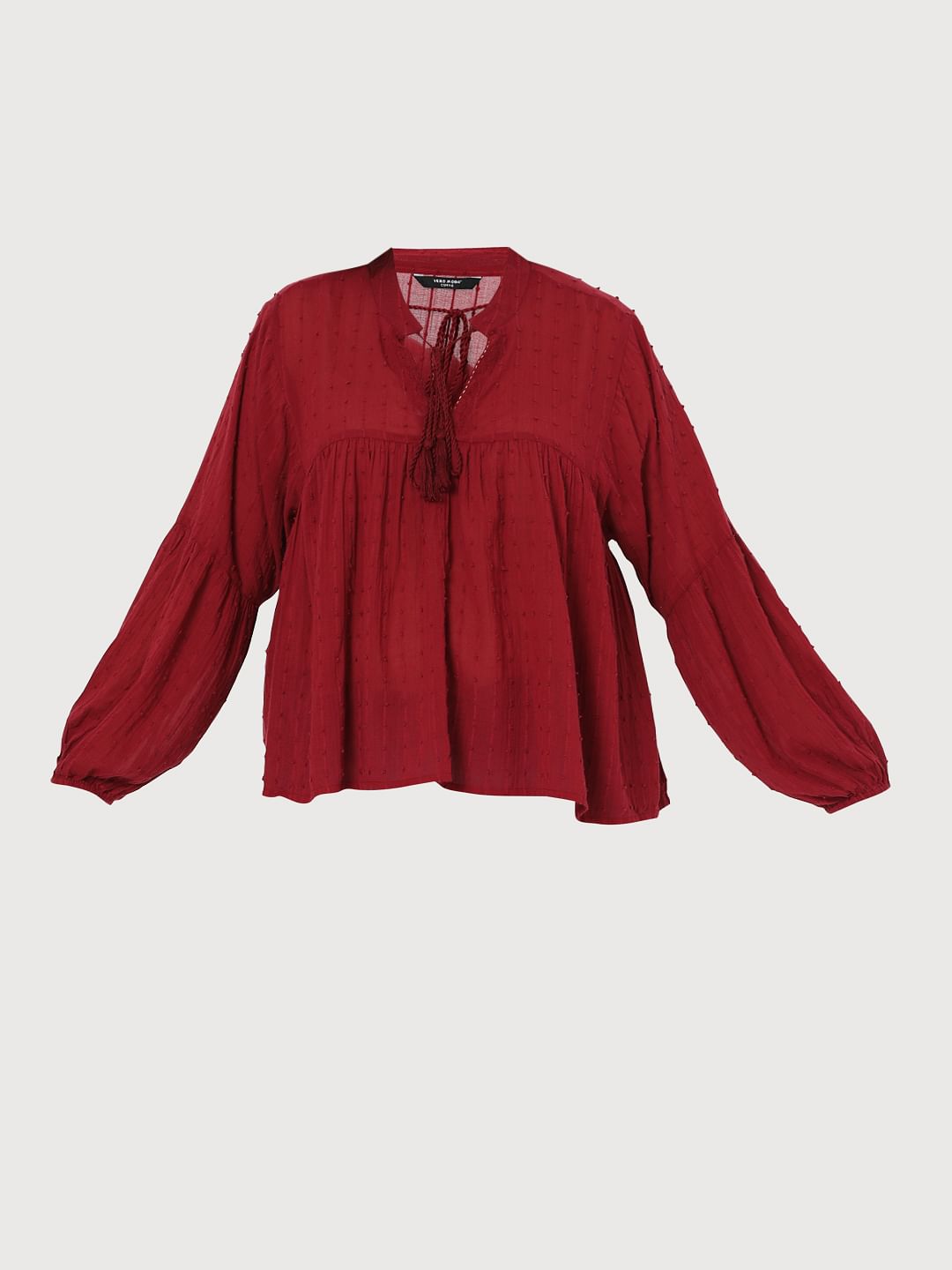 Curve Red Textured Boho Top