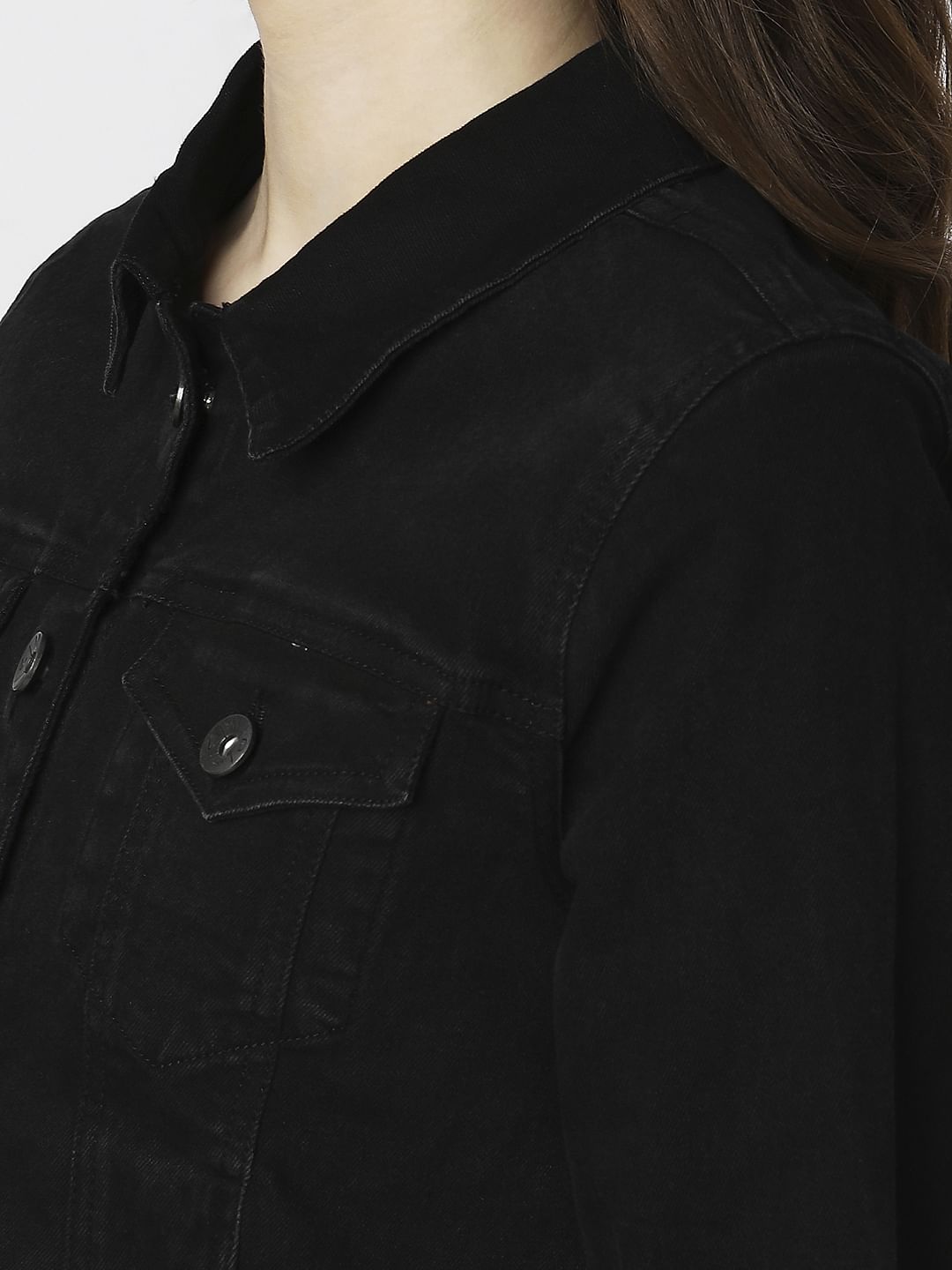 Black Cropped Trucker Jacket