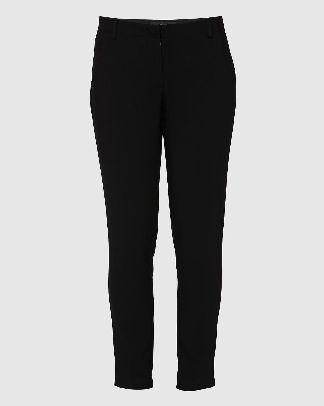 Black Mid Rise Ankle Length Straight Fit Trousers