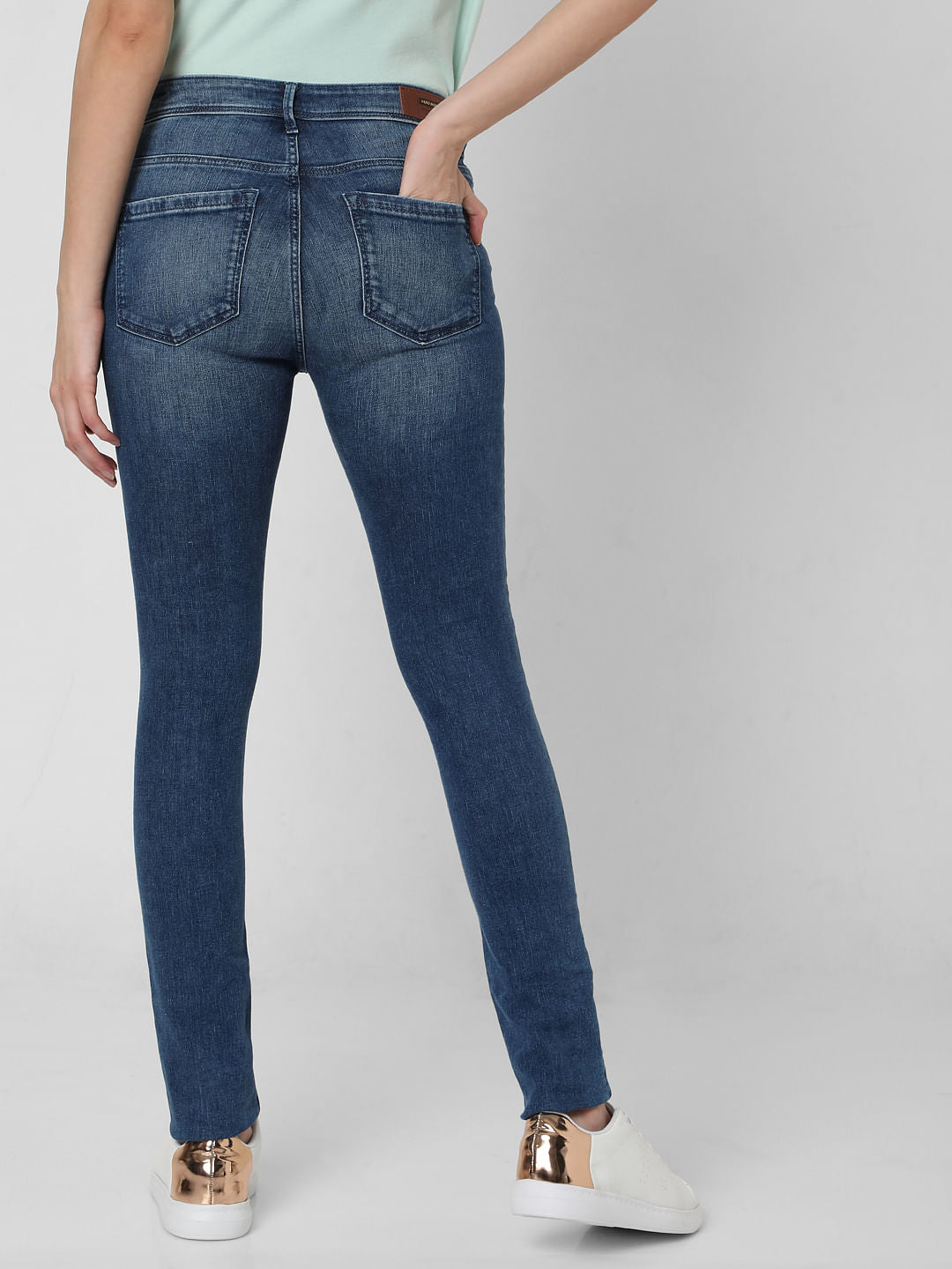 Blue Mid Rise Ripped Wendy Skinny Jeans