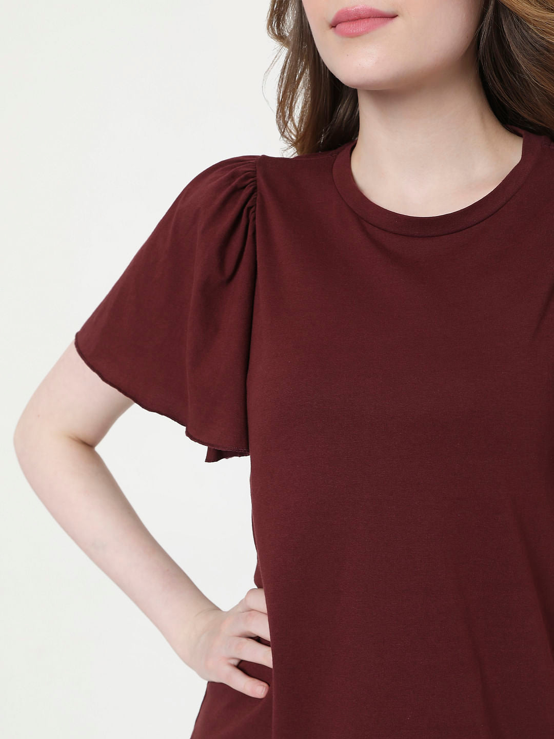 Maroon Organic Cotton Flared Sleeves Top