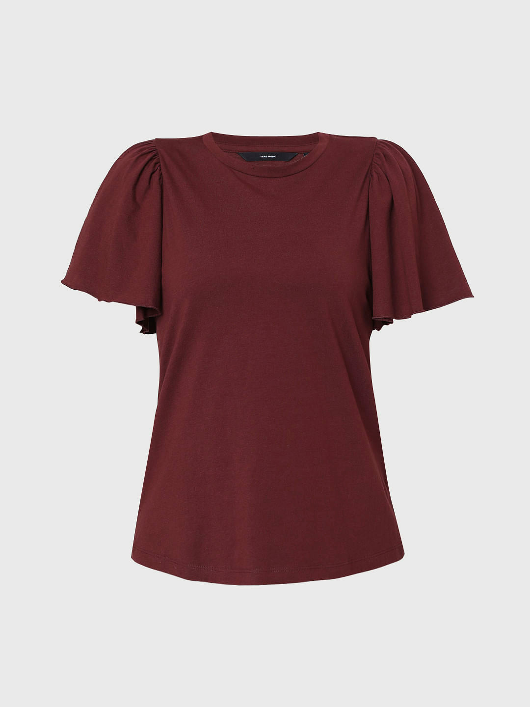 Maroon Organic Cotton Flared Sleeves Top
