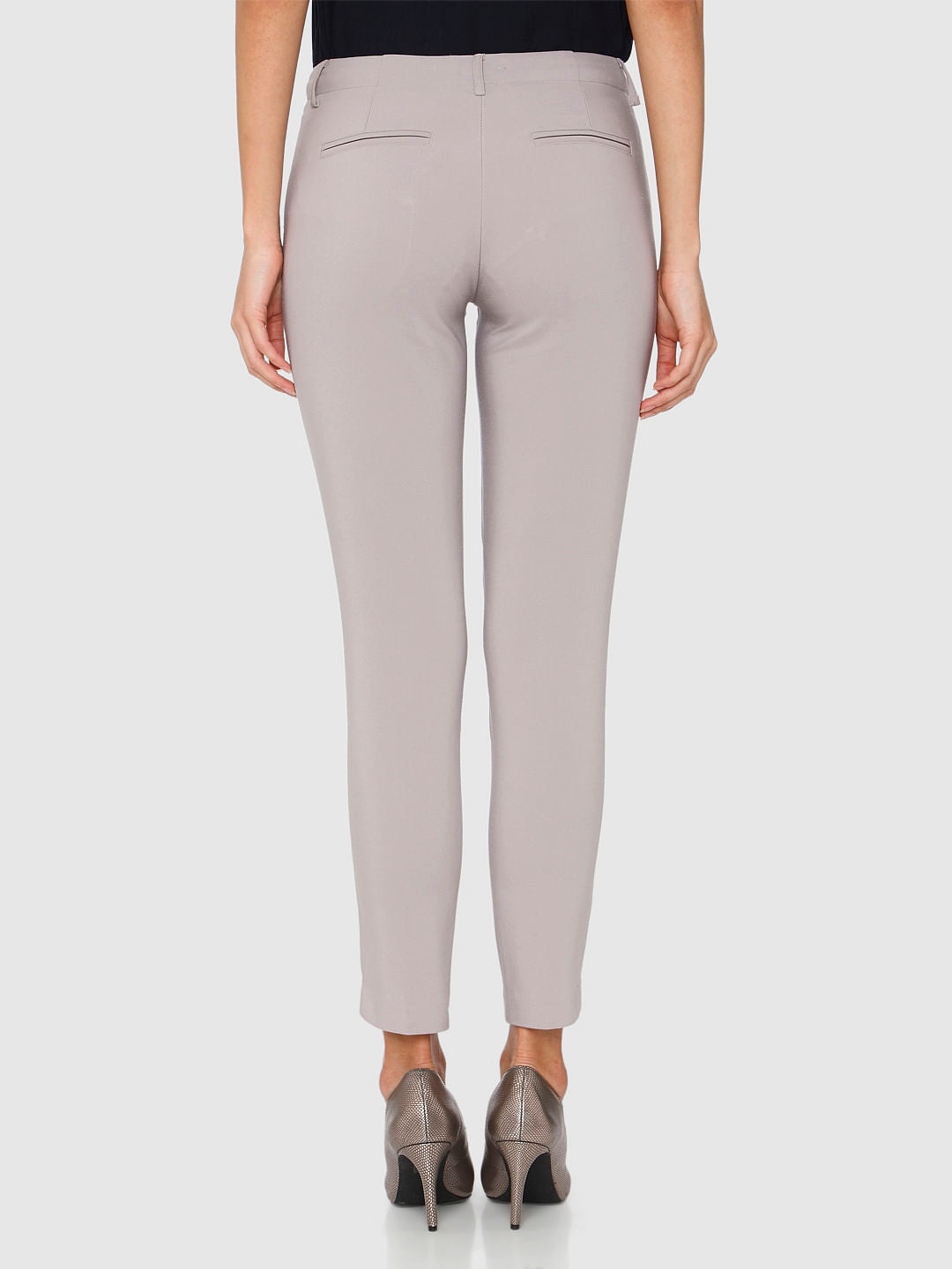 Grey Mid Rise Ankle Length Slim Fit Pants