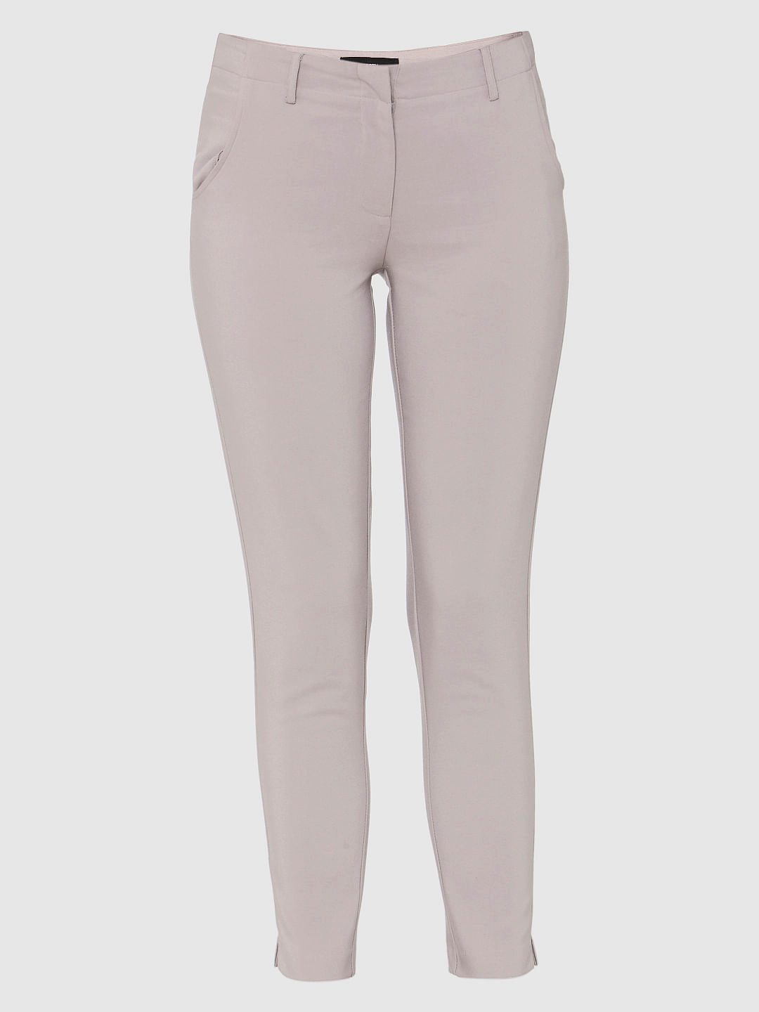 Grey Mid Rise Ankle Length Slim Fit Pants
