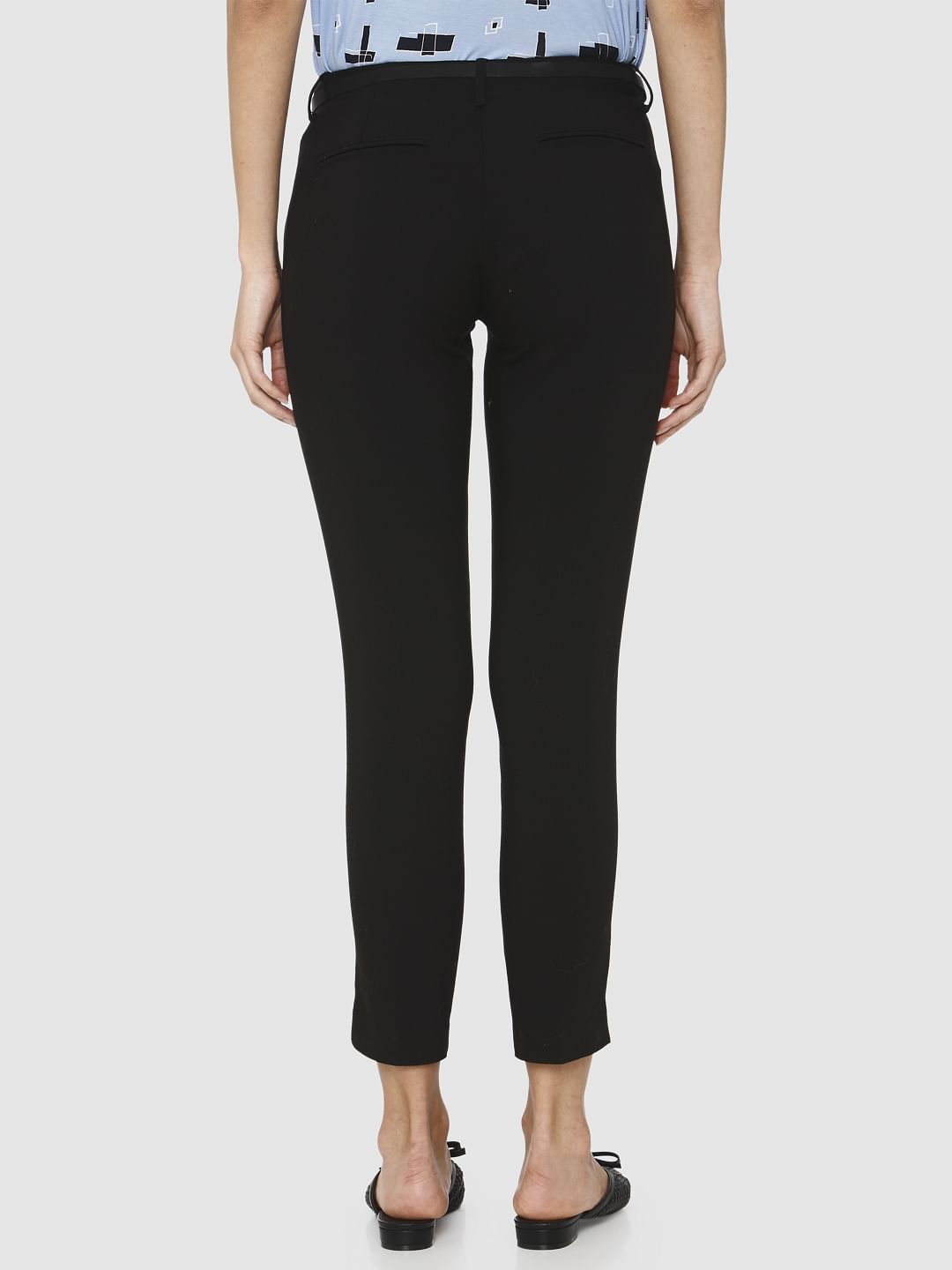 Black Mid Rise Ankle Length Slim Fit Pants