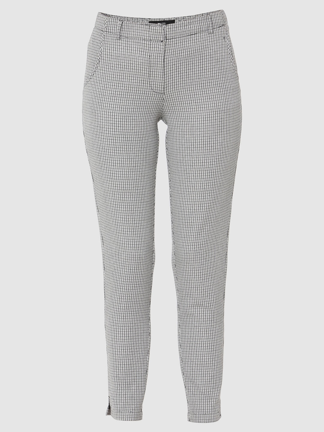 Grey Mid Rise Checks Ankle Length Slim Fit Pants