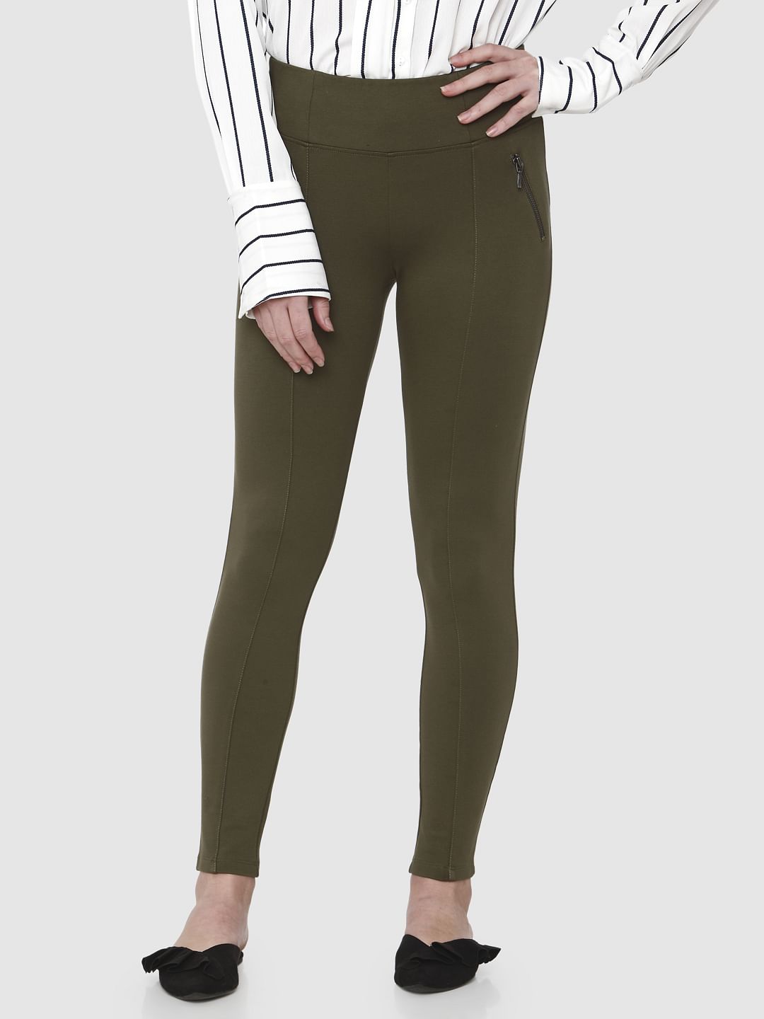 Green Mid Rise Skinny Fit Leggings