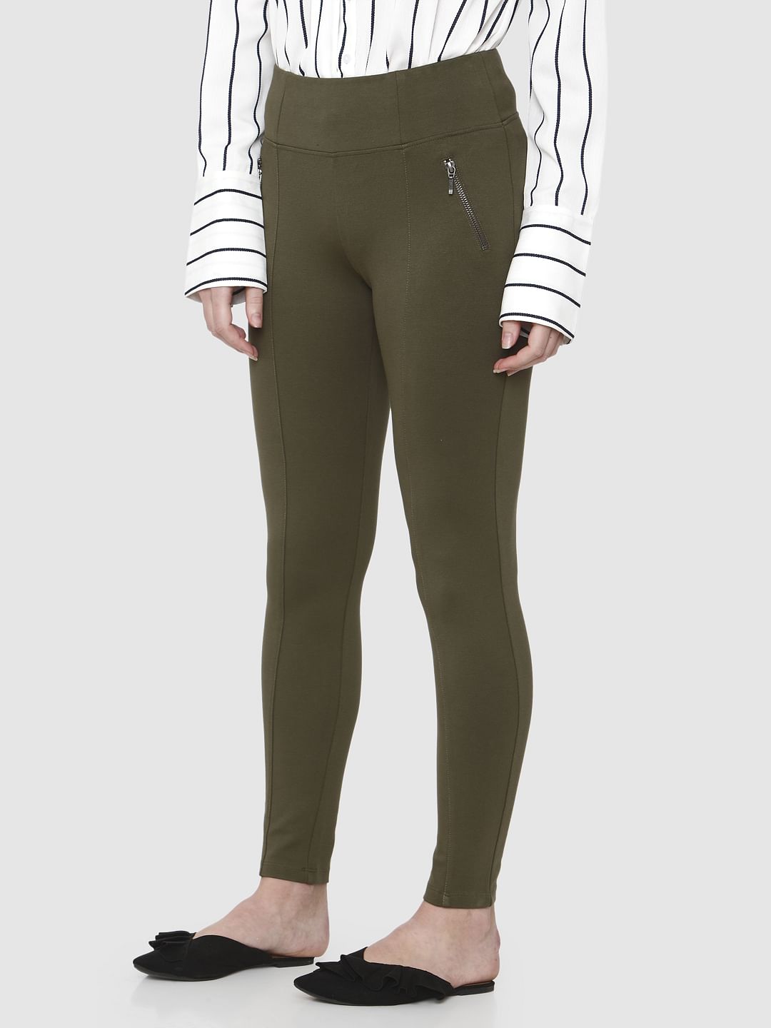 Green Mid Rise Skinny Fit Leggings