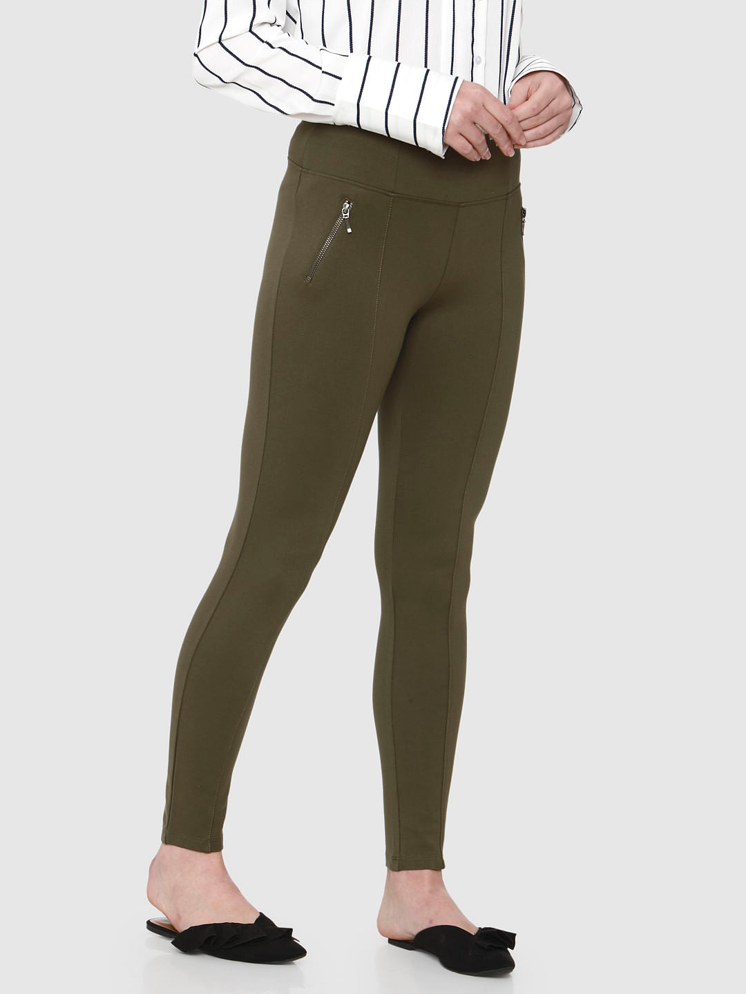 Green Mid Rise Skinny Fit Leggings
