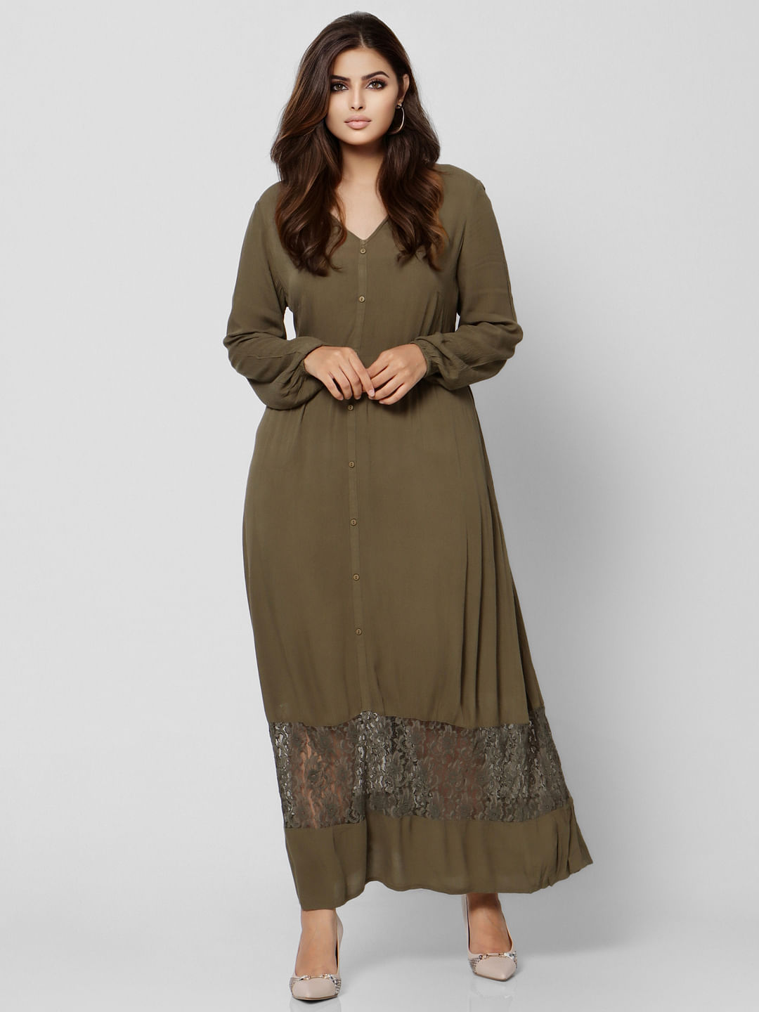 Curve Green Lace Maxi Dress
