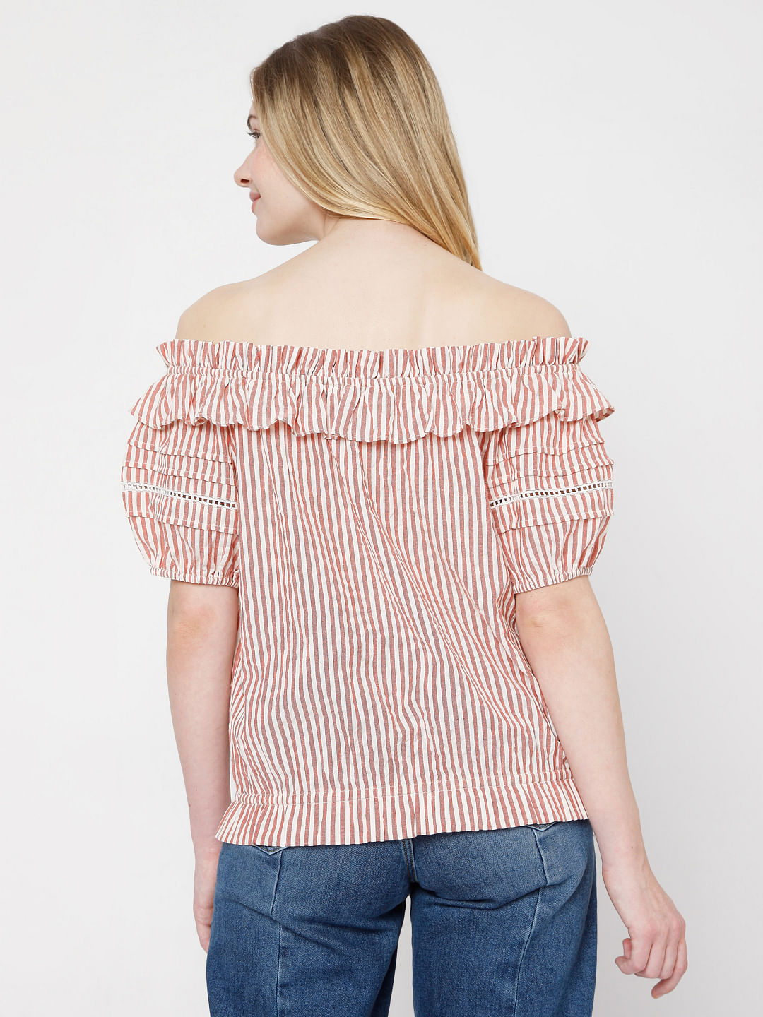 Orange Striped Off-Shoulder Top
