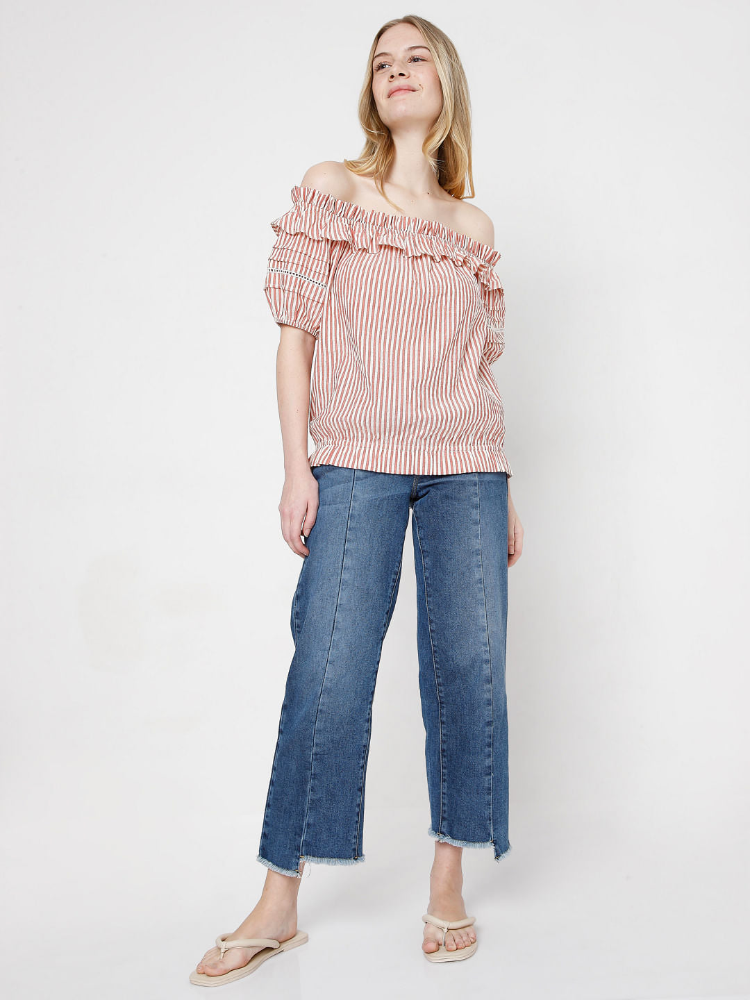 Orange Striped Off-Shoulder Top