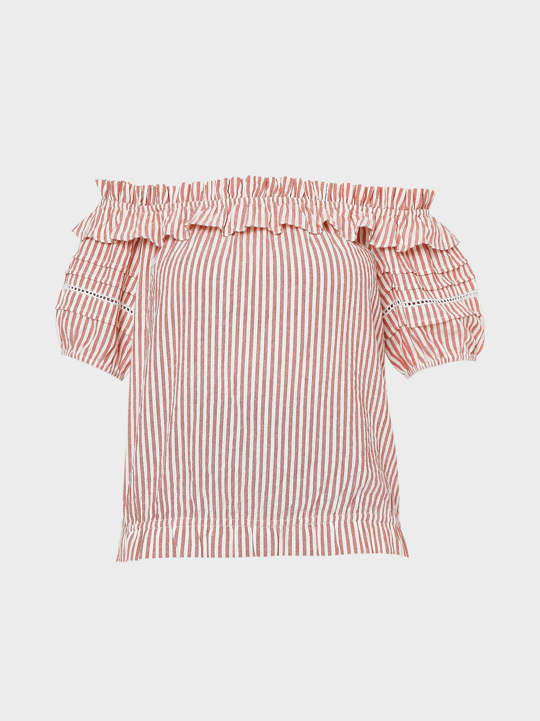 Orange Striped Off-Shoulder Top