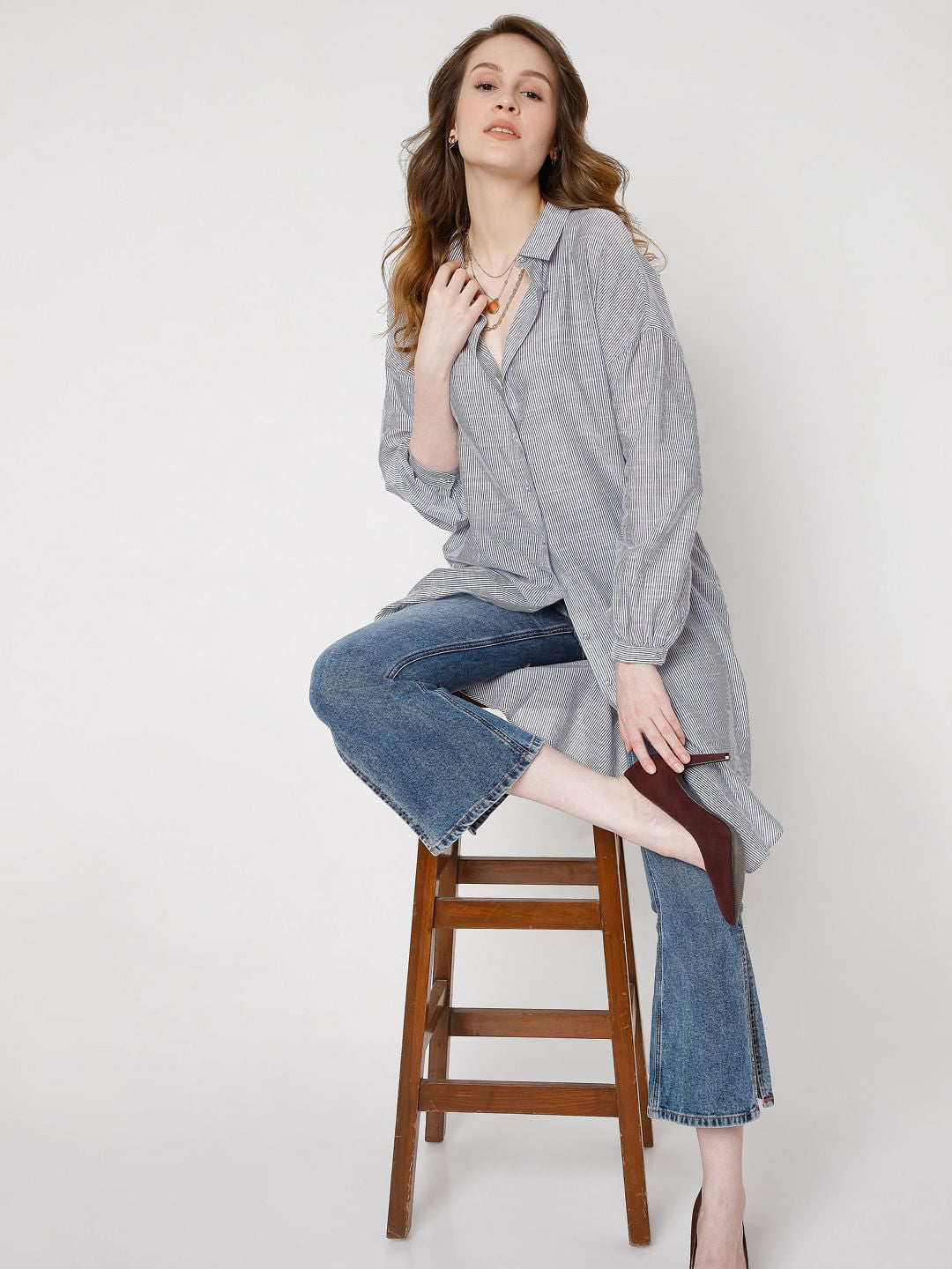 Blue Striped Long Tunic Shirt