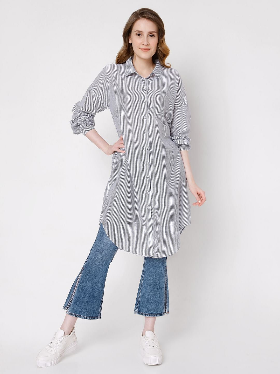 Blue Striped Long Tunic Shirt