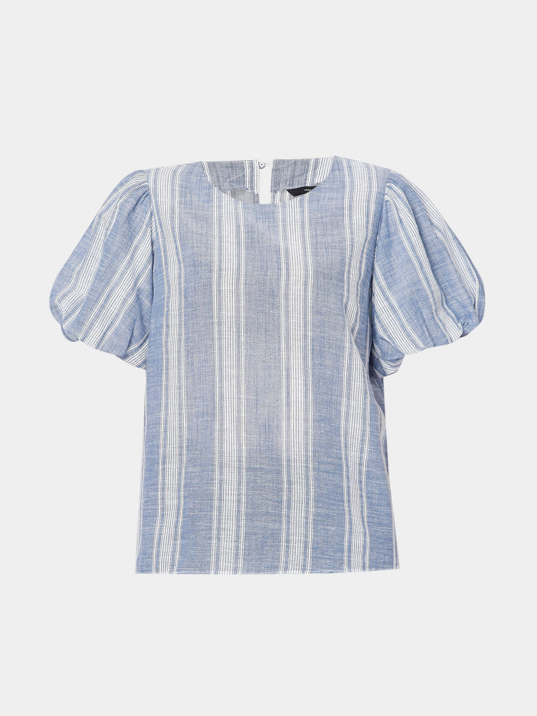 Blue Striped Puff Sleeves Top