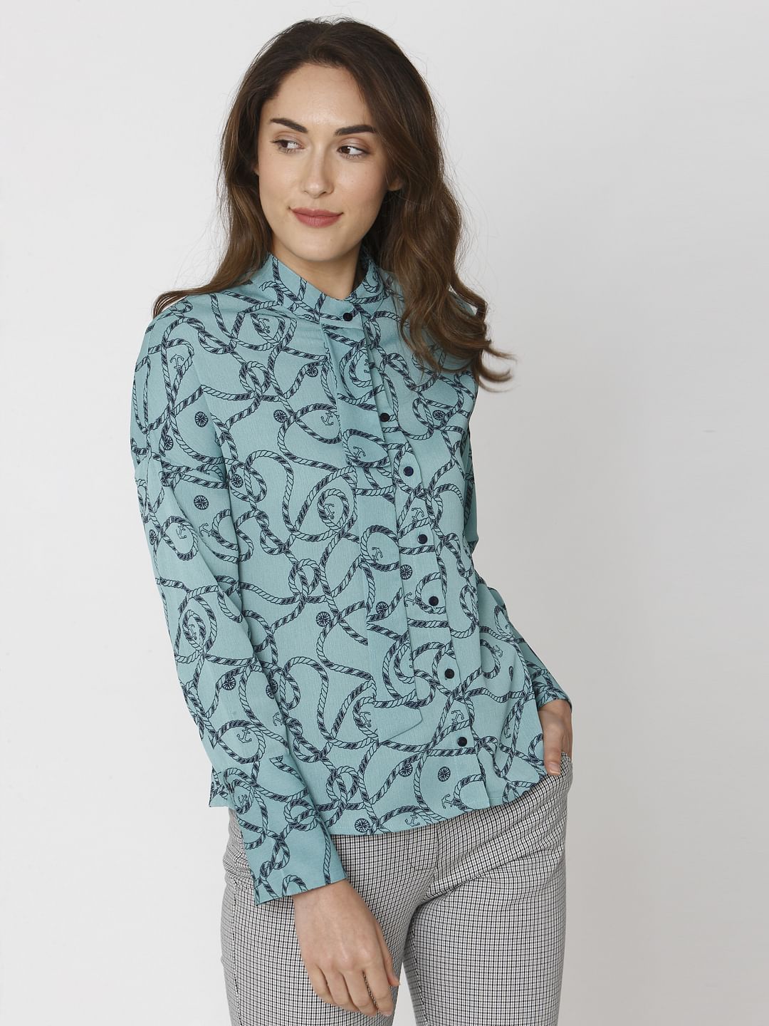 Green All Over Rope And Anchor Print Shirt