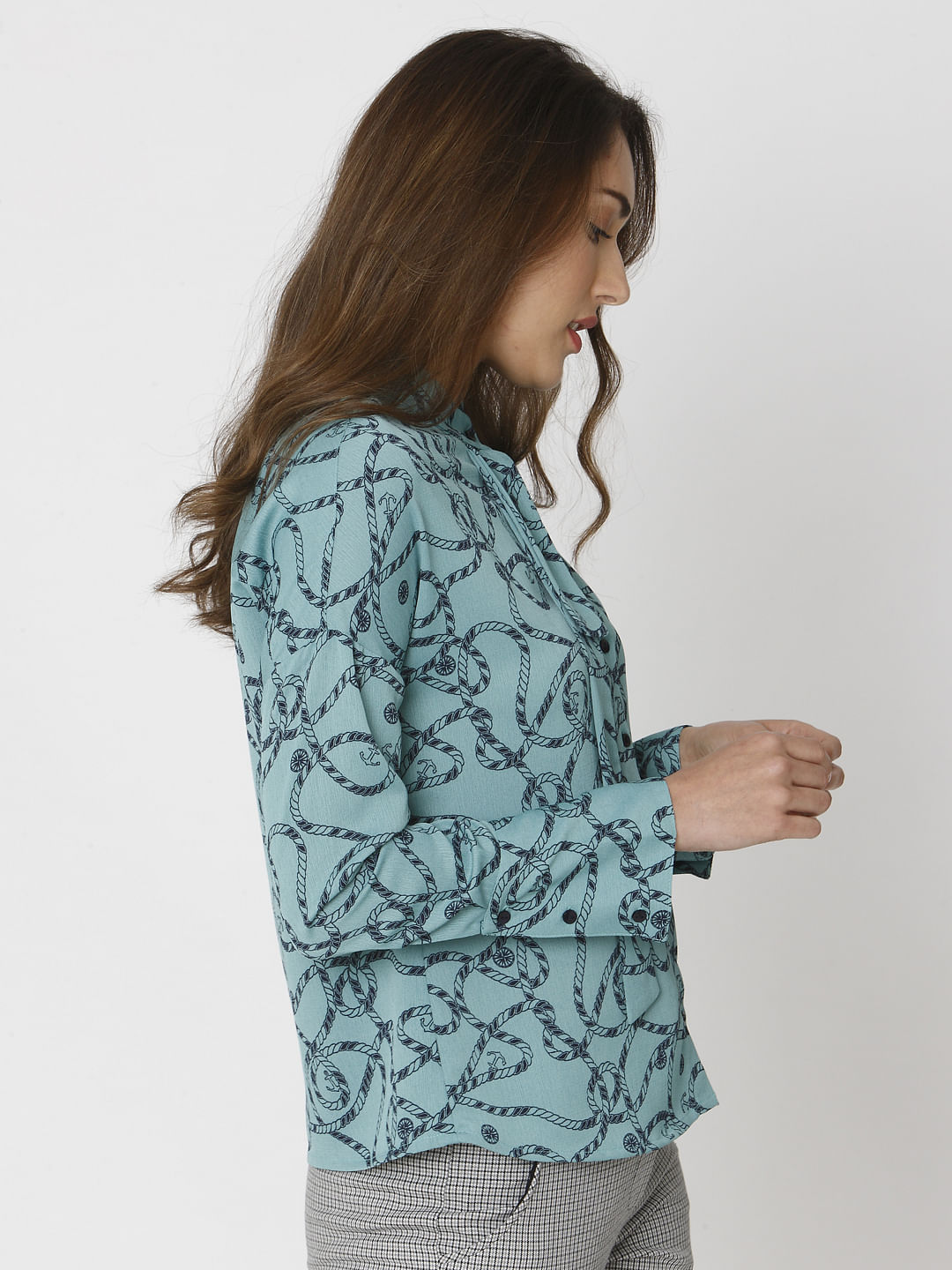 Green All Over Rope And Anchor Print Shirt