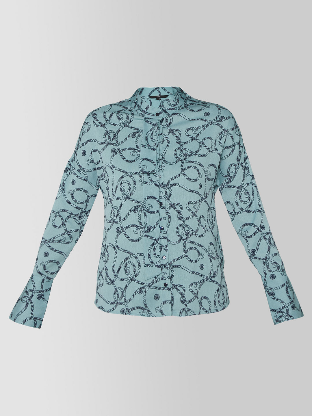 Green All Over Rope And Anchor Print Shirt