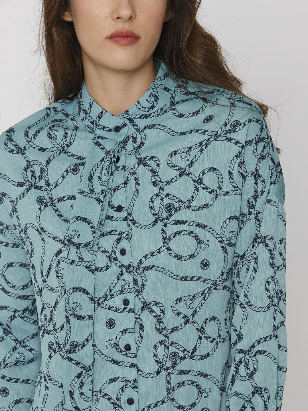 Green All Over Rope And Anchor Print Shirt