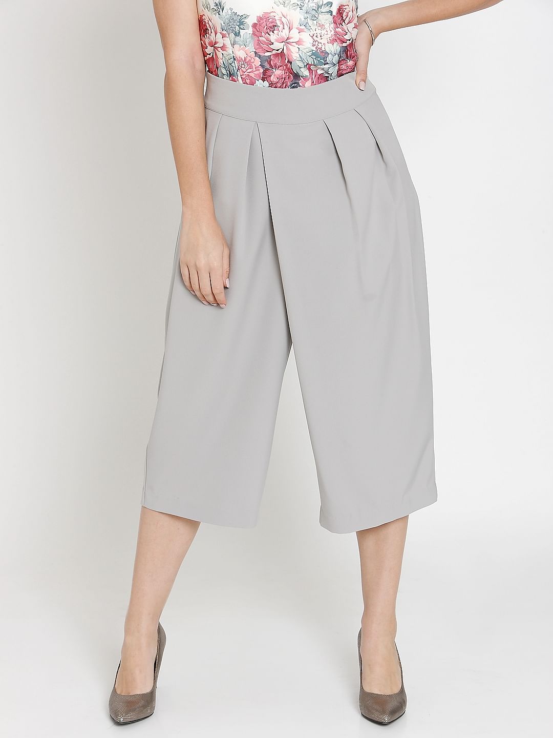 Grey Pleated Midi Culottes