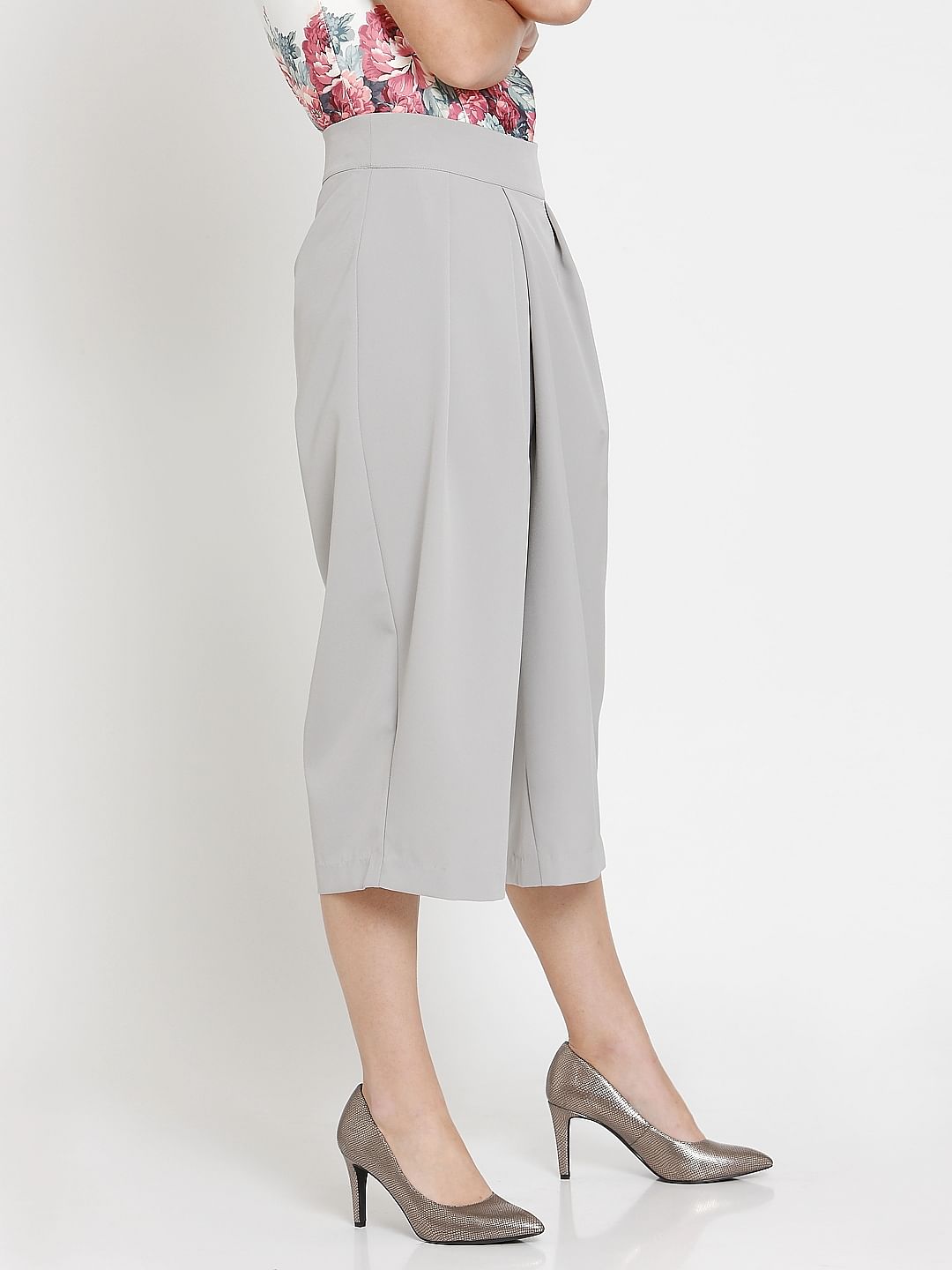 Grey Pleated Midi Culottes