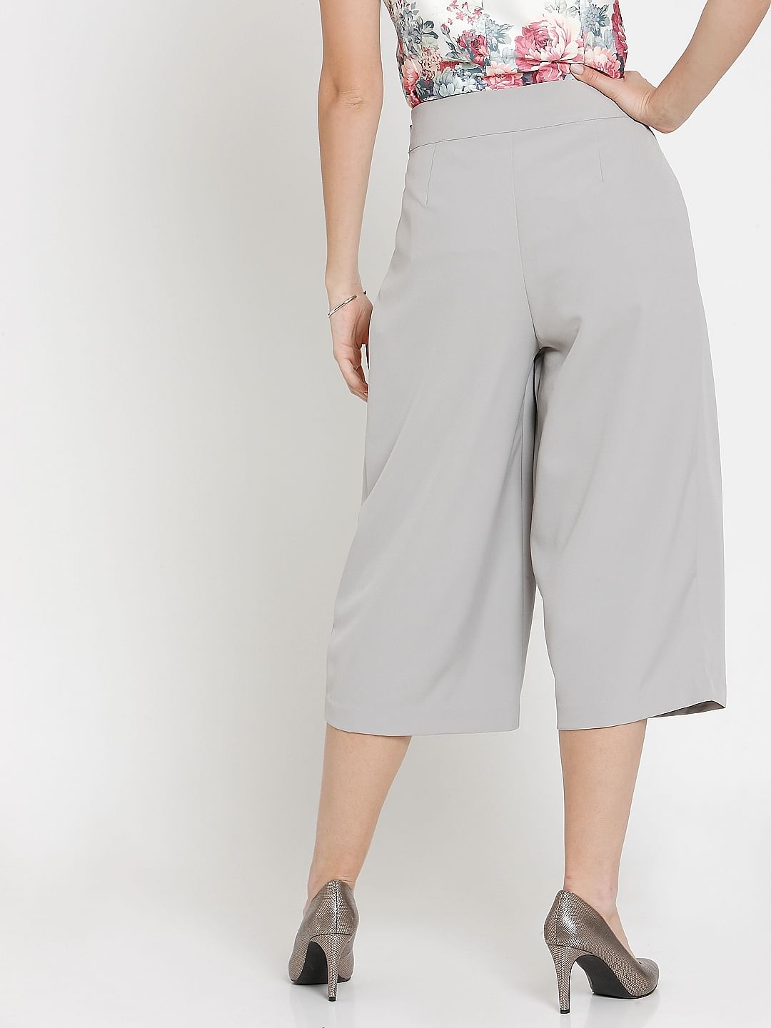 Grey Pleated Midi Culottes
